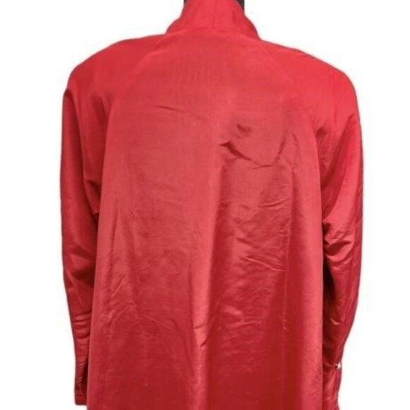 Vibrant Red Taffeta Long Evening jacket with pearl buttons size large Vintage - Picture 4 of 9